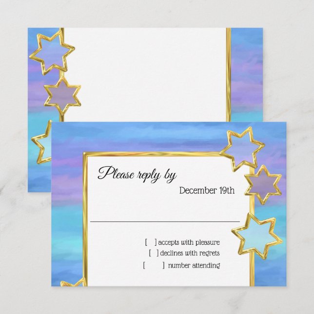 RSVP Gold Star Purple Turquoise Stripes Invitation (Front/Back)