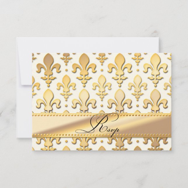 RSVP Gold Wedding Anniversary, Fleur de Lis Card (Front)