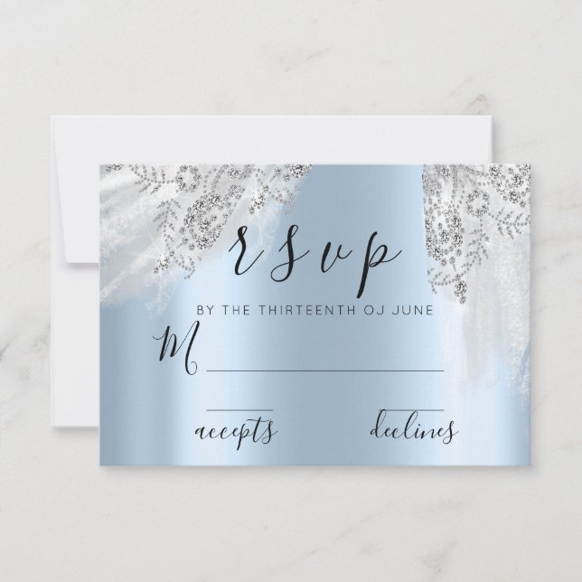 RSVP Gray Sweet 16th Dress Bridal Shower Blue Card (Front)
