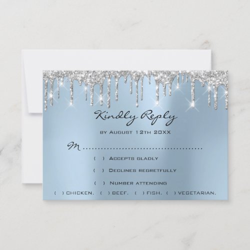 RSVP Gray Wedding Glitter Bridal Shower Blue Drips