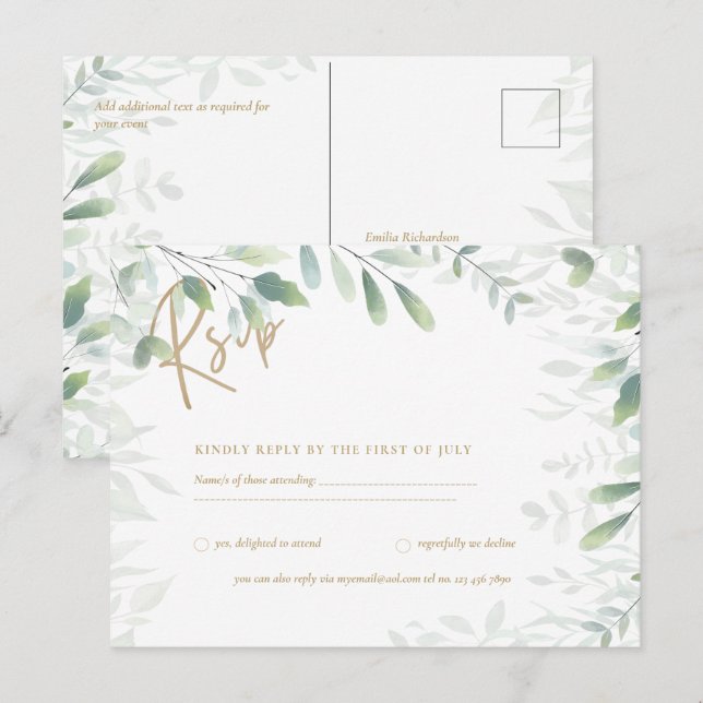RSVP -  Greenery Leaves Gold  Postcard (Front/Back)