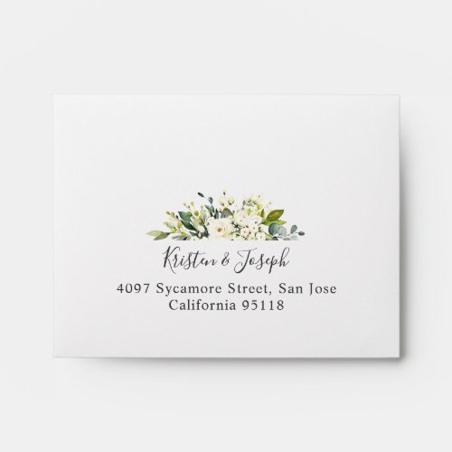 RSVP _ Greenery Watercolor White Rose Floral Envelope