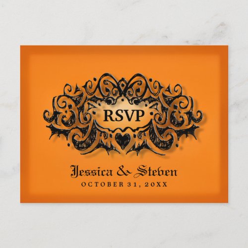 RSVP Halloween Bold Orange Black Wedding Postcard