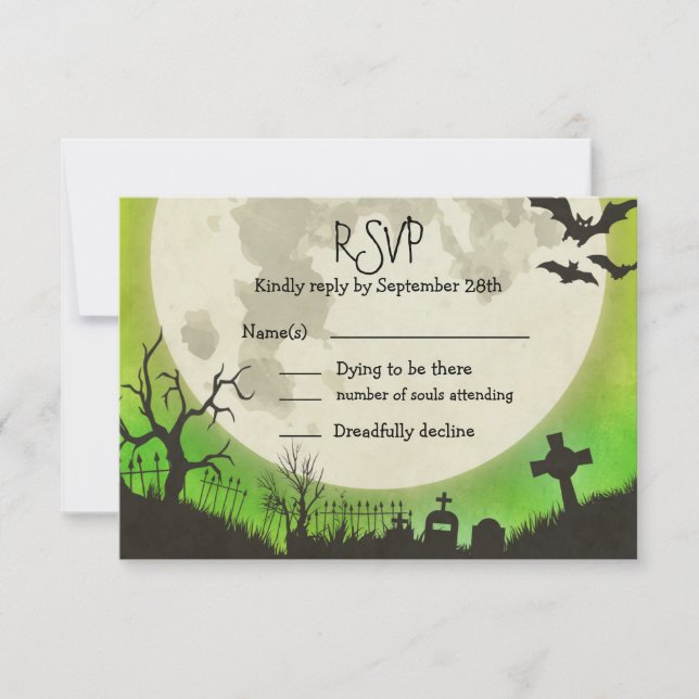 RSVP Halloween wedding - green with full moon (Front)