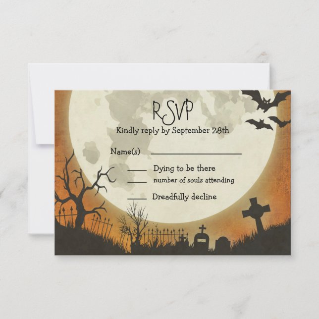 RSVP Halloween wedding in orange with moon (Front)