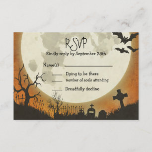 RSVP Halloween wedding in orange with moon Card