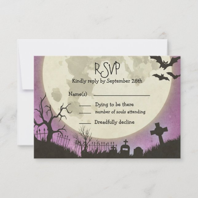 RSVP Halloween wedding in purple with moon (Front)