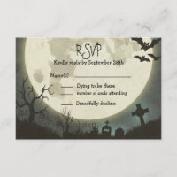 RSVP Halloween wedding with full moon and cemetery