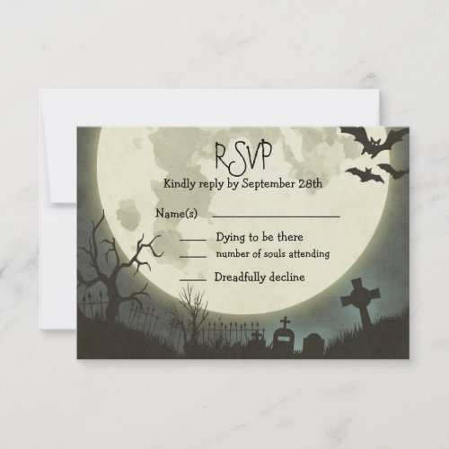 RSVP Halloween wedding with full moon and cemetery