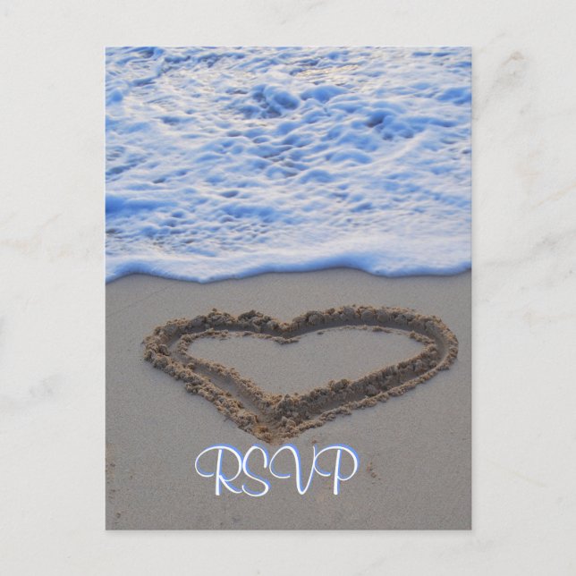 RSVP Heart in Sand at Beach Invitation Postcard (Front)