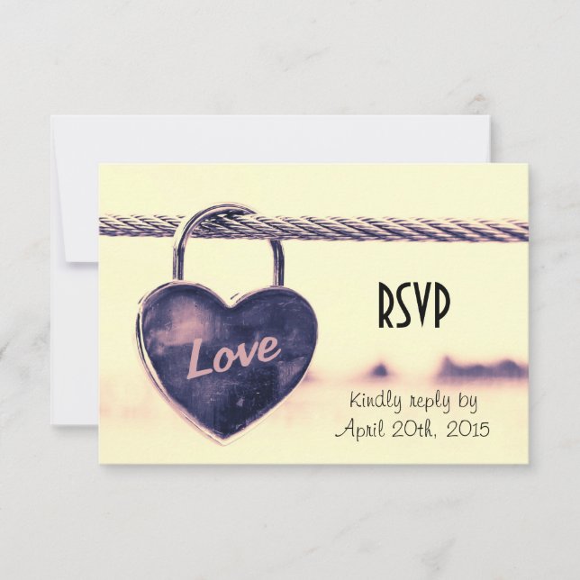 RSVP Heart Shaped Love Padlock Attached to a Rope (Front)