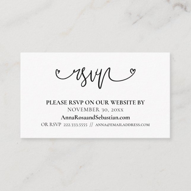 ~* RSVP Hearts Wedding Website  Simple Enclosure (Front)