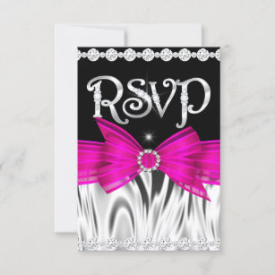 RSVP Hot Pink Bow Black Silver Birthday Party Invitation