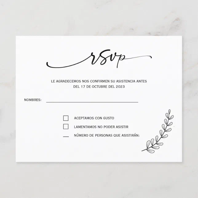 Rsvp in spanish wedding postcard Zazzle