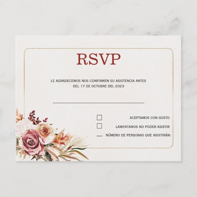 Rsvp in spanish wedding postcard (Front)