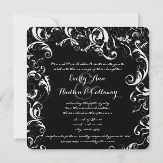 RSVP Included on Card- Fancy Swirl Wedding Invitation