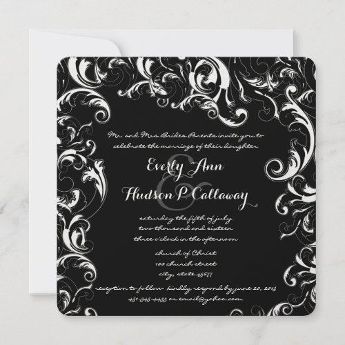 RSVP Included on Card_ Fancy Swirl Wedding Invitation