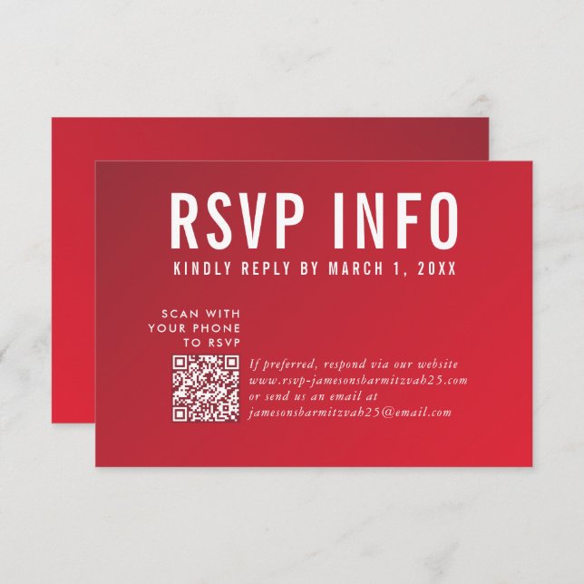 RSVP INFO CARD modern dark red burgundy qrcode (Front/Back)