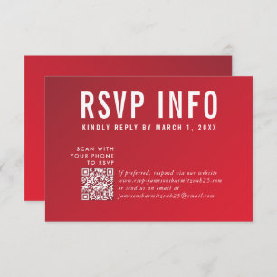 RSVP INFO CARD modern dark red burgundy qrcode