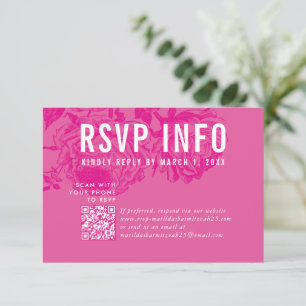 RSVP INFO CARD modern floral pretty pink qrcode