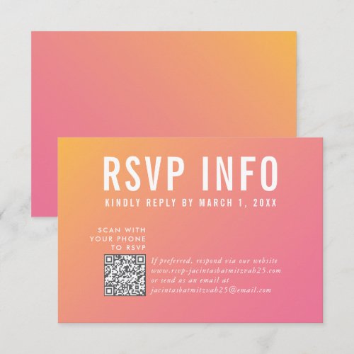RSVP INFO CARD modern pink yellow qrcode