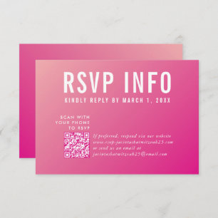 RSVP INFO CARD modern pretty bright pink qrcode
