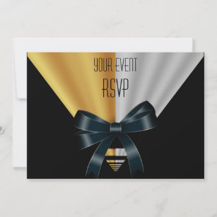 RSVP Invitation Art Deco Black Gold Bow