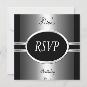 Rsvp Invite 50th Birthday Party Black  Silver 2 by Label_That at Zazzle