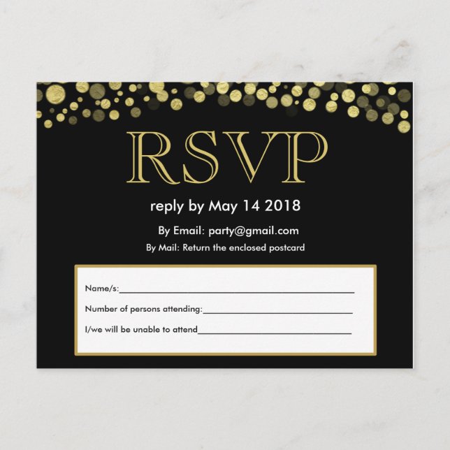 RSVP invite postcard  black and gold (Front)