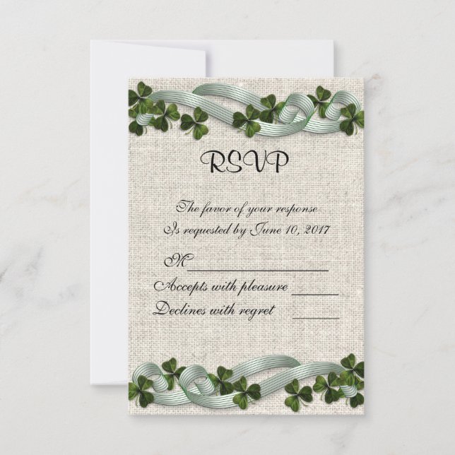 RSVP Irish linen and shamrocks Card (Front)