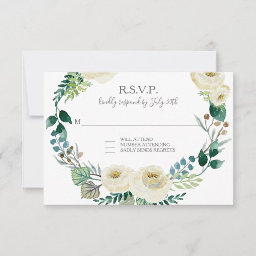 RSVP Ivory Rose Floral BOHO Leaf Wreath Watercolor