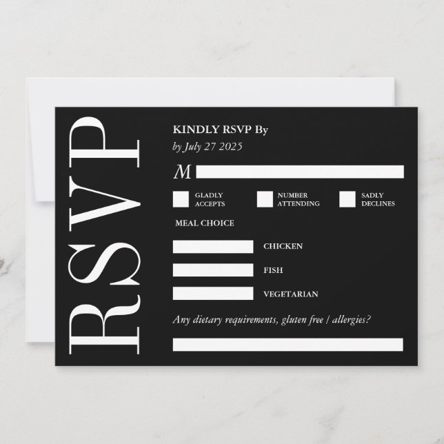 RSVP Kindly Reply Black & White Bold Monogram Invitation (Front)