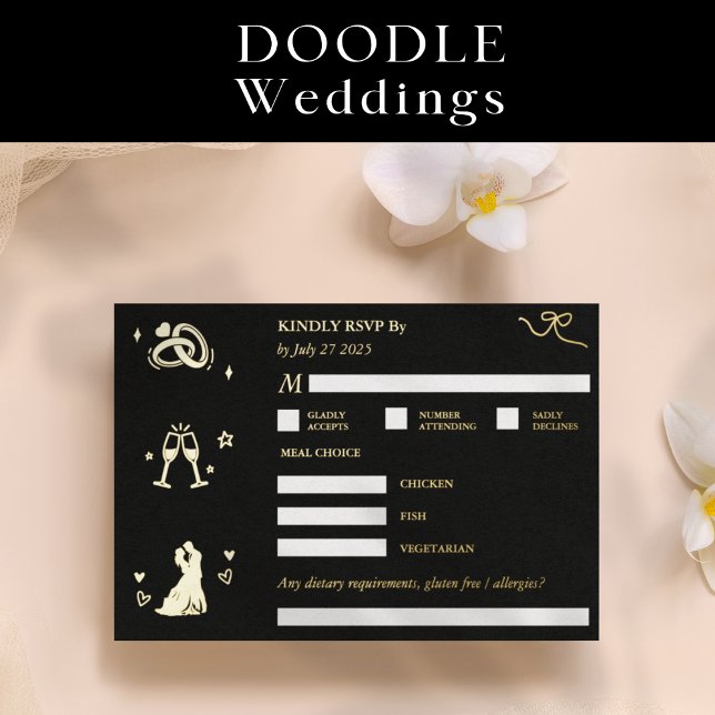 RSVP Kindly Reply Foil Doodle Respond Enclosure Invitation (Creator Uploaded)