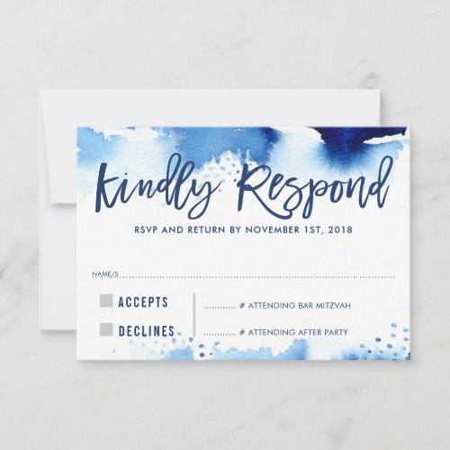 RSVP KINDLY RESPOND modern dark blue watercolor