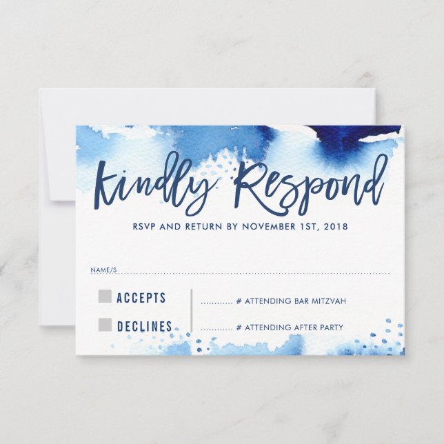 RSVP KINDLY RESPOND modern dark blue watercolor (Front)