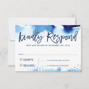 RSVP KINDLY RESPOND modern dark blue watercolor