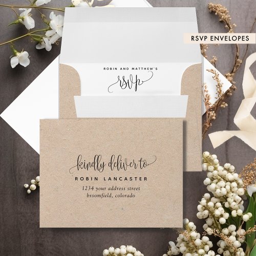 RSVP Kraft Style Rustic Monogram and Script Envelope