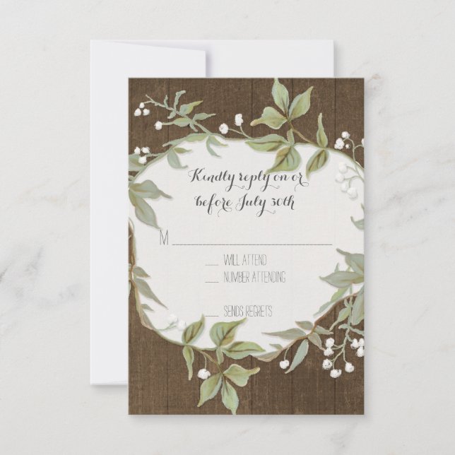 RSVP Laurel Wreath Rustic Summer Outdoor Wedding (Front)