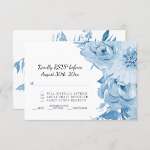 RSVP Light Blue n White Watercolor Floral Wedding Invitation