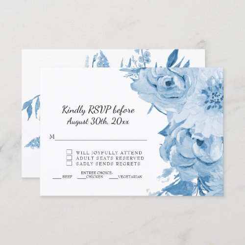 RSVP Light Blue n White Watercolor Floral Wedding Invitation