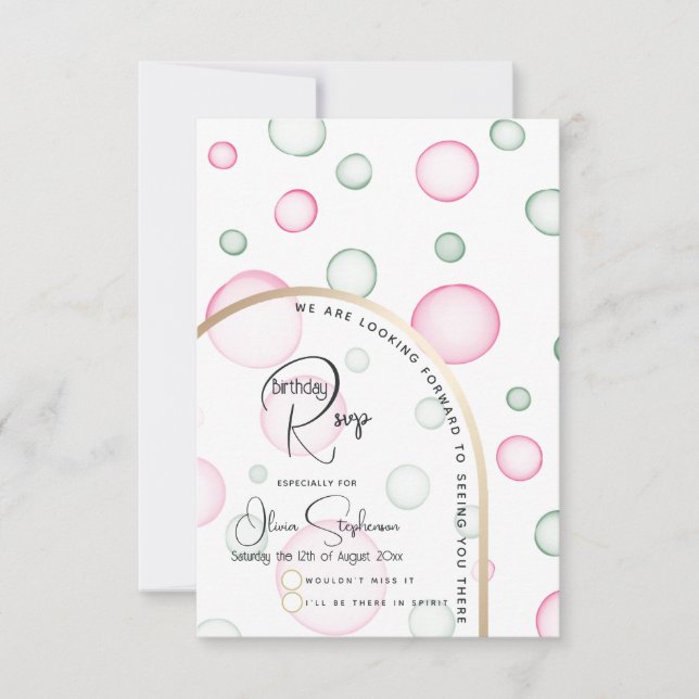 RSVP | Lively Fun Pink and Green Bubbles Card (Front)
