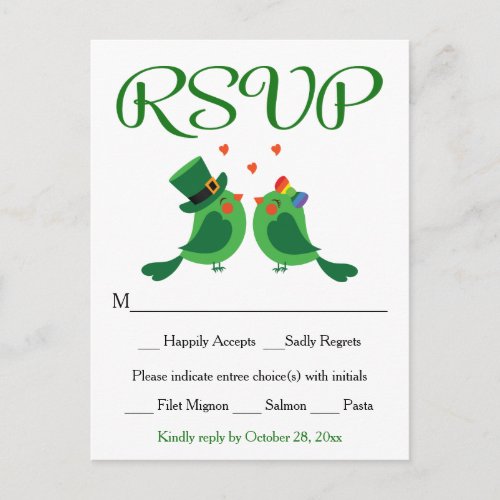 RSVP Lovebird Green  White Wedding Party Card