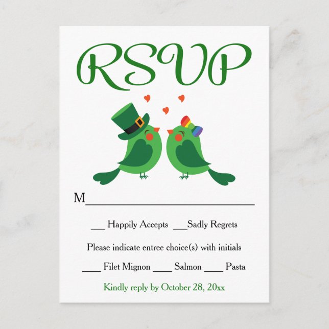 RSVP Lovebird Green & White Wedding Party Card (Front)