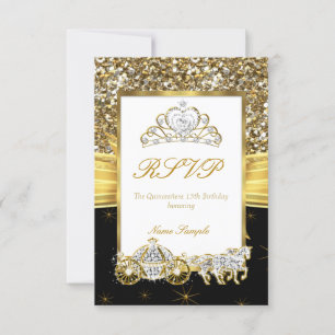 RSVP Magical Quinceanera Gold Black Horse Carriage Card