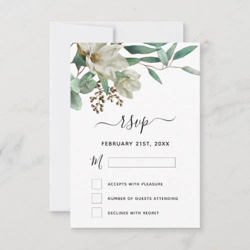 RSVP Magnolia Eucalyptus Watercolor Elegant Invitation