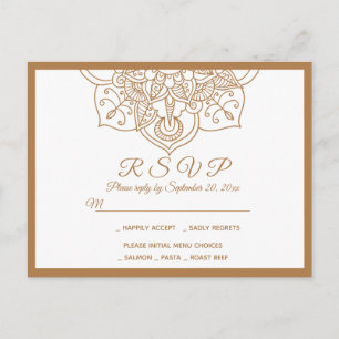 RSVP Mandala Brown Boho Indian Wedding Modern Invitation Postcard