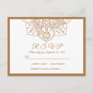 RSVP Mandala Brown Boho Indian Wedding Modern Invitation Postcard