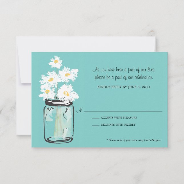 RSVP - Mason Jar filled with White Daisies Card (Front)