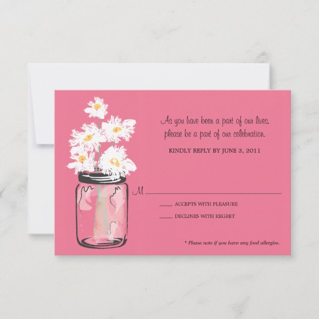 RSVP - Mason Jar filled with White Daisies Card (Front)