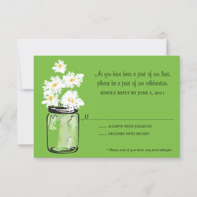 RSVP - Mason Jar filled with White Daisies Card (Front)